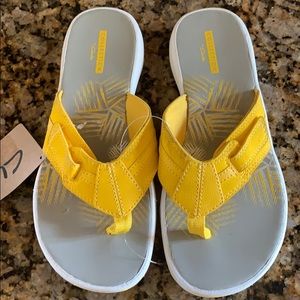 clarks flip flops yellow